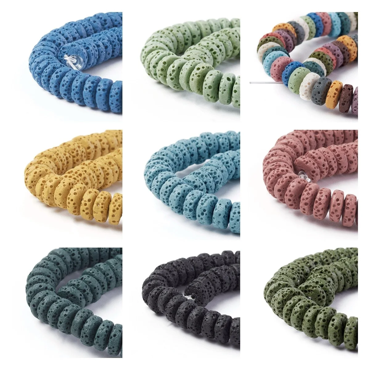 

8mm Natural Lava Stone Beads White Black Flat Round Rock Loose Spacer Beads For Jewelry Making DIY Necklace Bracelet