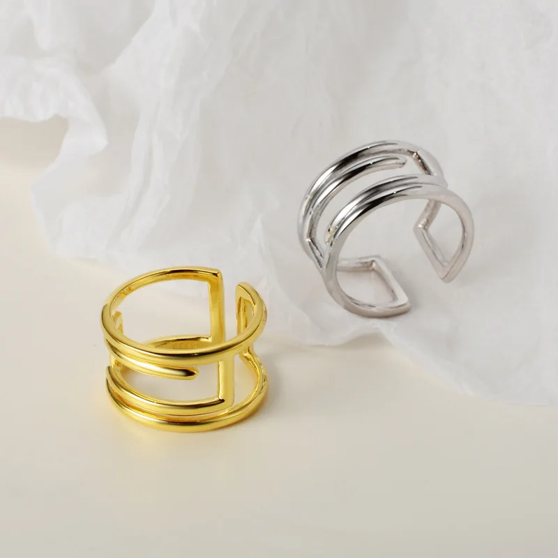 

Hollow Geometric Ring S925 Sterling Silver Female Korean Exaggerated Personality Round Line Rings Opening