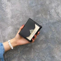wallet women short triangle metal hasp letter female three fold pu leather coin purses ladies card holder mini clutch bag