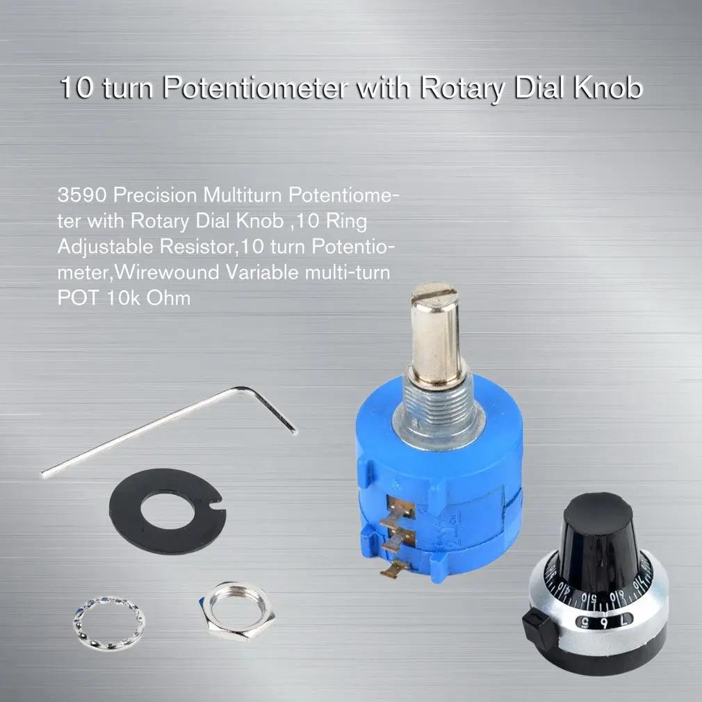 3590 10 Turn Potentiometer 500/2k/10k/50k Ohm Wirewound Multiturn Adjustable Resistor Precision with Rotary Dial Knob 6mm Shaft |
