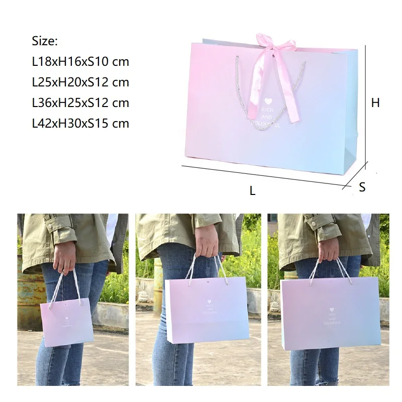 

Boutique Party Gift Paper Bag Box Pink Blue Color with Ribbon 10 pcs