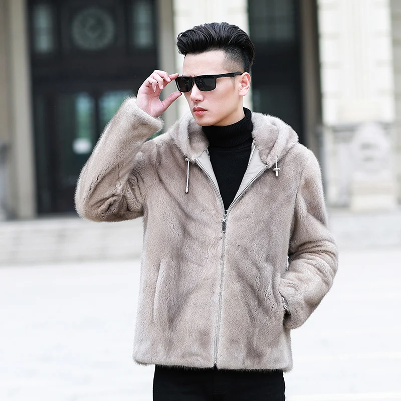 

Real Fur Coat Men Winter Natural Mink Fur Coats Hooded Mens Mink Jackets Slim Fashion Luxury Jacket Overcoat 95001
