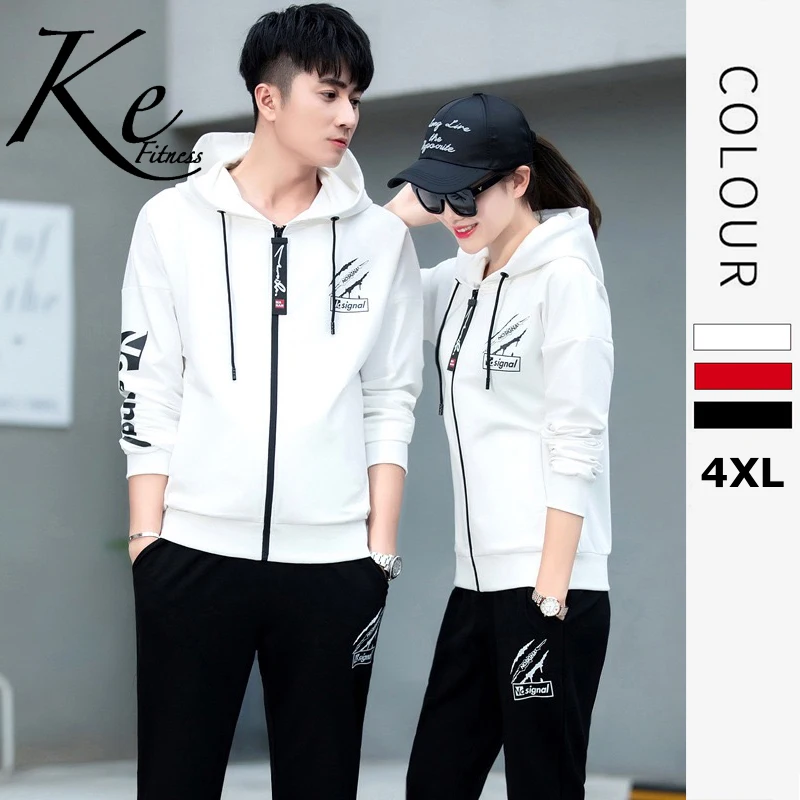

KE Couples sports suits men's spring and autumn sports suits cotton women's casual running clothes hooded sweater suits men