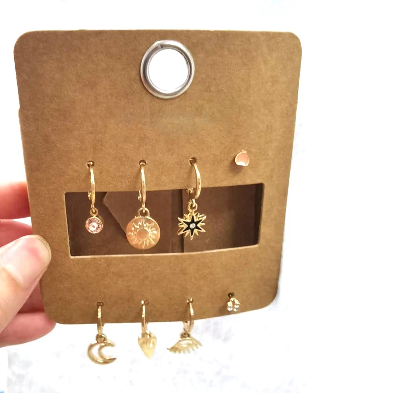 GEOMEE 8 шт. блестящие стразы Луны молния обруч Комплект сережек для женщин Мода