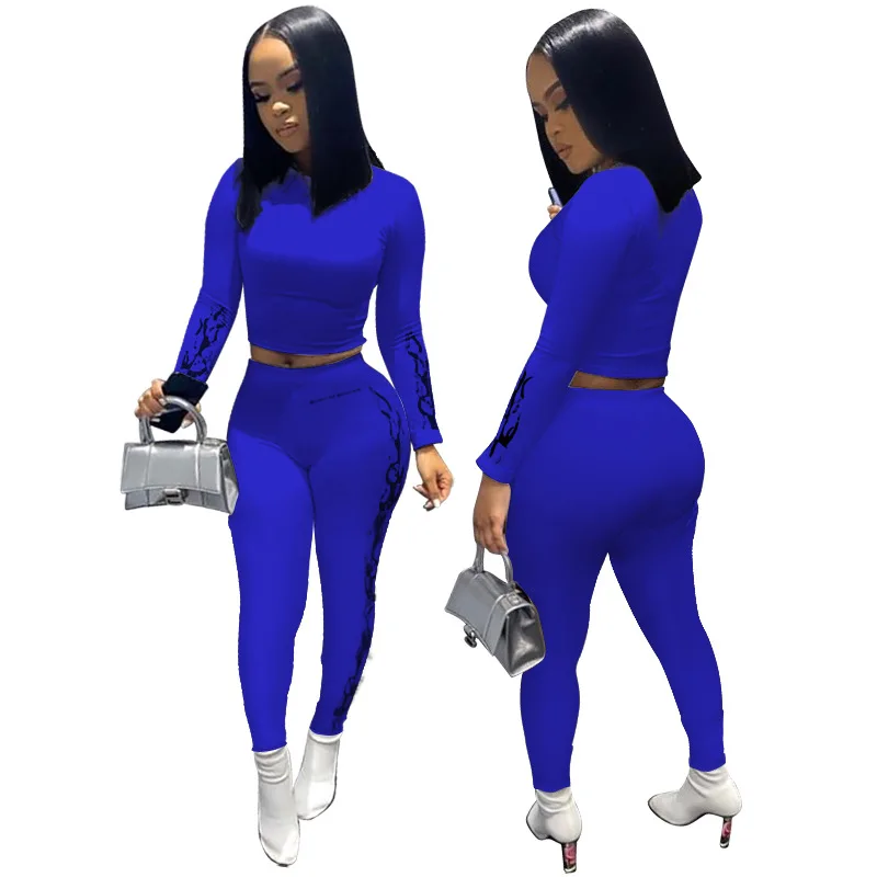 

Autumn Winter 2 Piece Sets Women Fashion printed long-sleeved trousers suit Two-Piece Outfits Clothing Casual Streetwear skinny