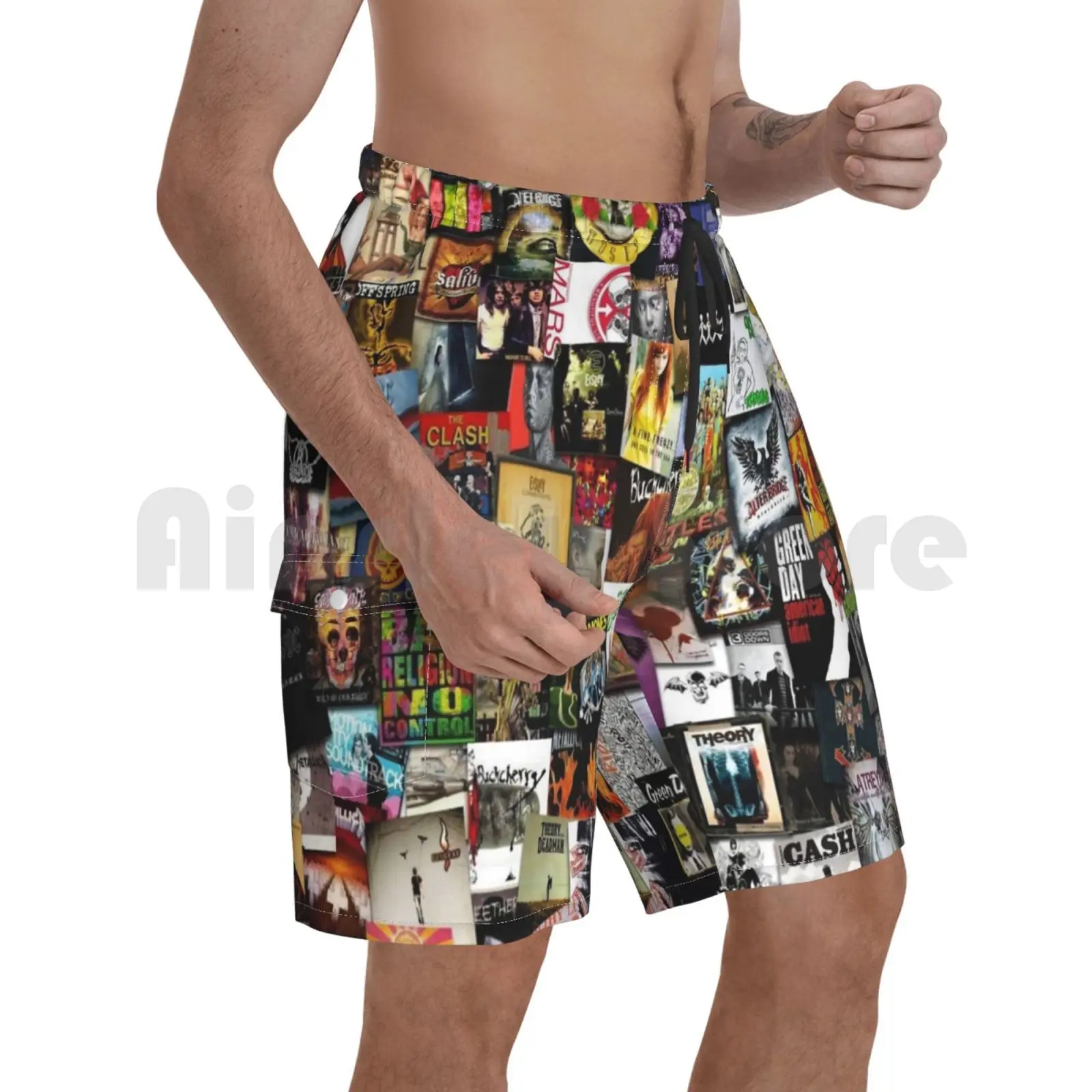 

In One Place Beach Shorts Men Beach Pants Swim Trunks Music Album Band Bands Collage Mix