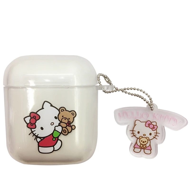 Жесткий пластиковый Чехол для гарнитуры hello kitty для AirPods 1/2, чехол для зарядки наушников с подвеской