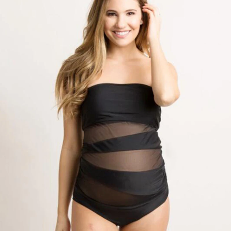 Черный сексуальный кружевной купальник с поясом для беременных цельный открытой