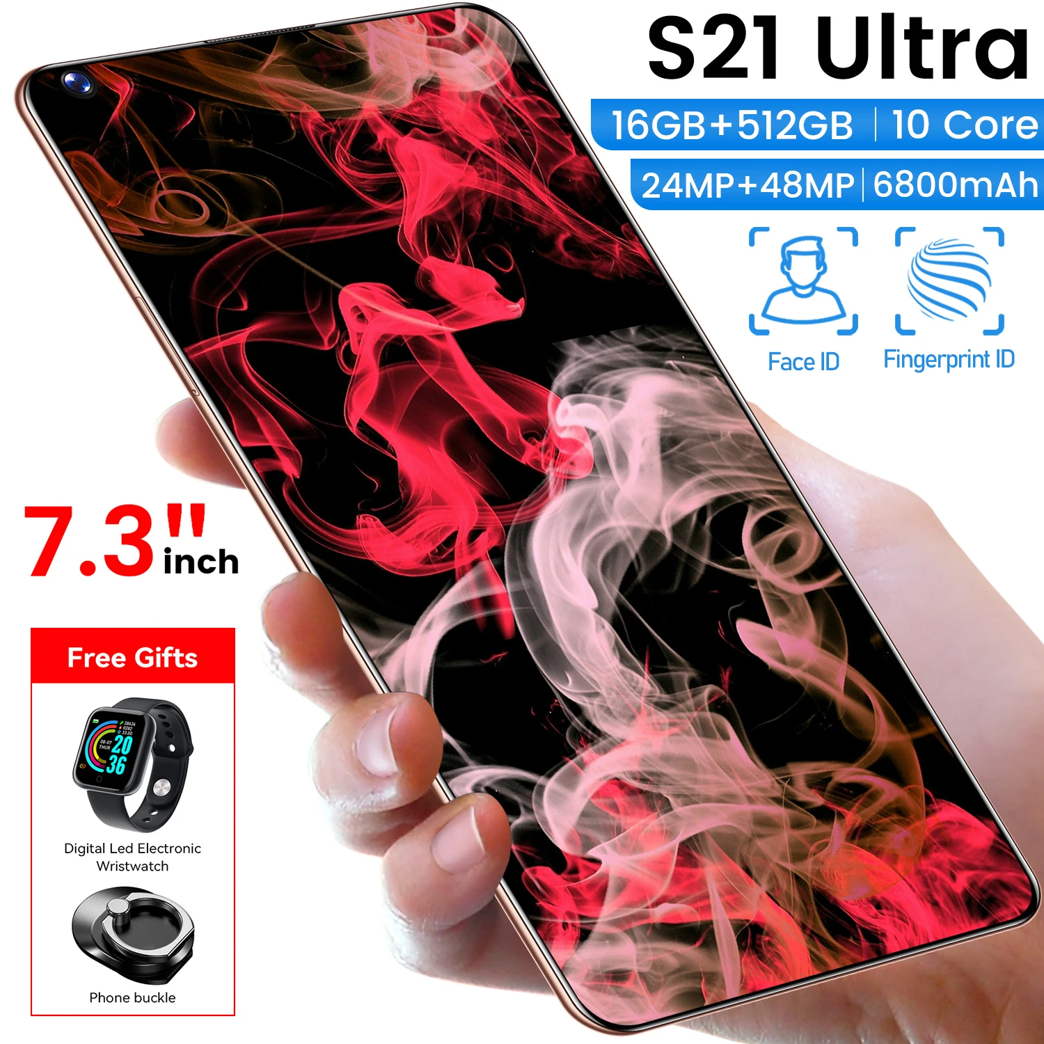 Versão global s21 + ultra 5g 7.3 Polegada smartphone 16gb + 512gb 6800mah 24mp + 48mp desbloqueado telefones celulares do smartphone (0)