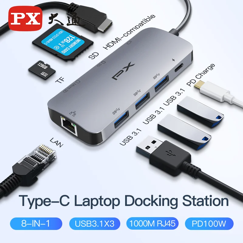Док станция для ноутбука PX DELL USB Type C 3 1 4K HDMI слот TF/SD карт|Кабели VGA| |