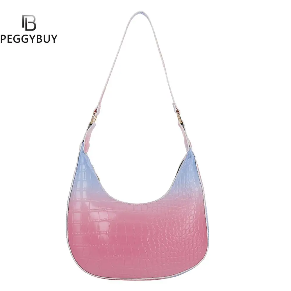 

Fashion Women Alligator Pattern Gradient Color PU Leather Shoulder Underarm Bag Casual Ladies Small Hobos Handbags Purse