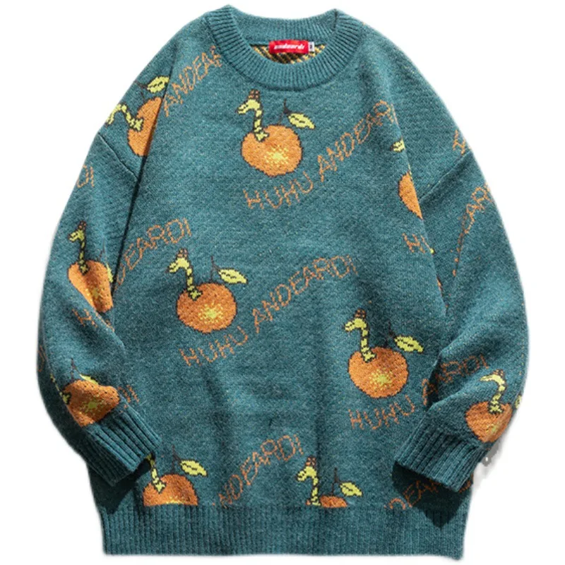 

Мужской свитер в стиле 2021, хип-хоп, пуловер, уличная одежда, свежий креативный вязаный свитер с вышивкой апельсинов, винтажные осенние свитера в стиле ретро, новинка