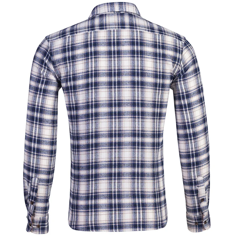 Flannel Plaid Shirts for Men 100% Cotton Checkered Casual Long Sleeve Warm Winter Shirt 2 Pocket Male Clothing Ware EU US Size