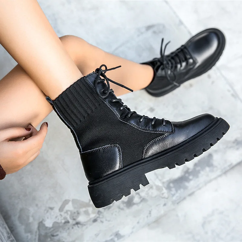 

Ботинки женские на платформе в британском стиле, укороченные ботинки, с перекрестной шнуровкой, модные брендовые мотоциклетные ботинки