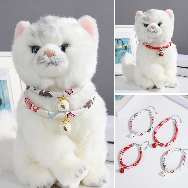 

Cat Collar With Bell For Dog Puppy Japanese Style Printing Collar With Cat Shape Bell Adjustable Buckle Collar Kittens Necklace
