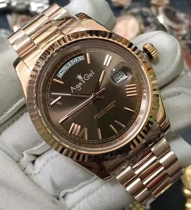 

New Men Daydate Rose Gold Green Black Automatic Mechanical Stainless Steel Sapphire Day-date Rome Arab Number Watches 41mm
