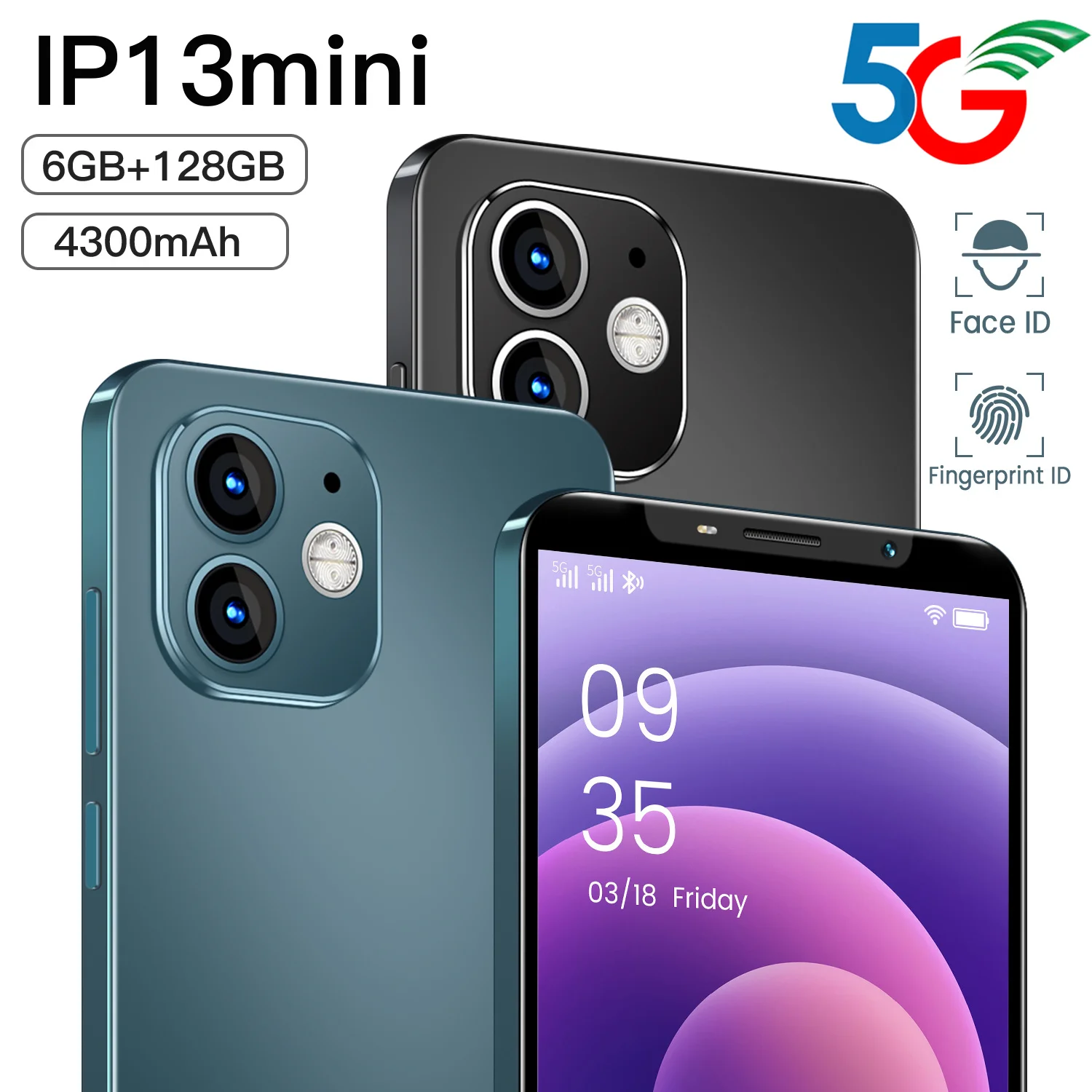 

IP13 MINI discount smartphone Android 8GB RAM + 256 GB ROM memory 18+21MP 5G phone face ID unlock dual SIM phone