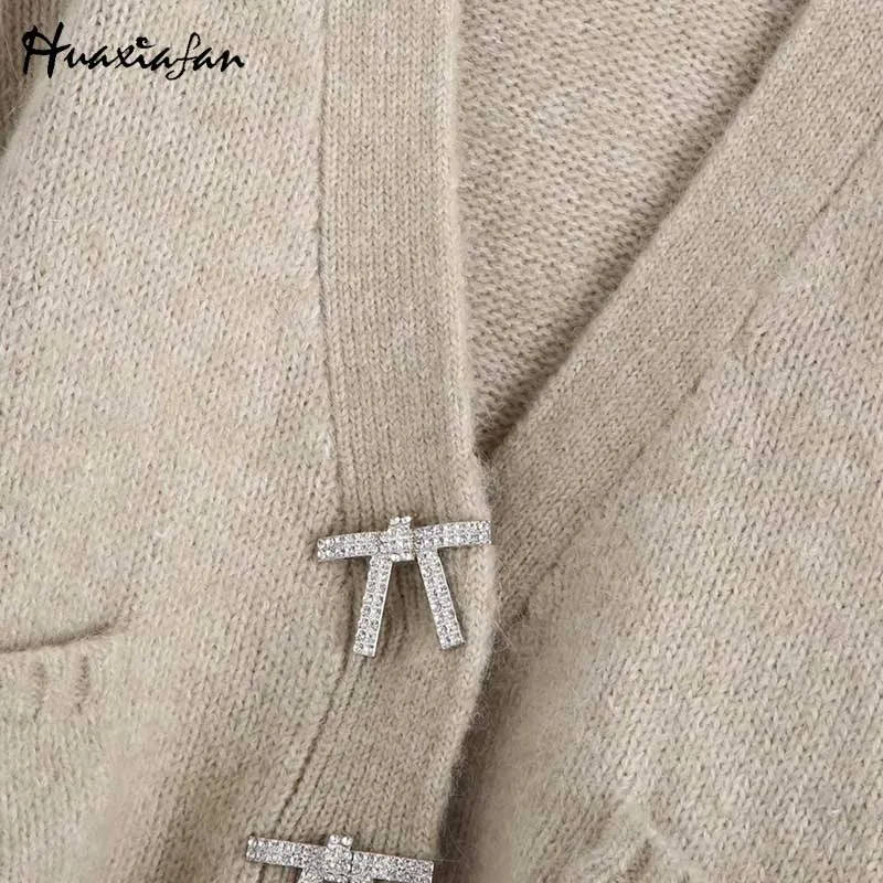 

Huaxiafan Knitted Cardigans Women Autumn Sweaters Puff Sleeve Elegant Ladies Chic Outerwear Loose Female 2020 Winter New Fashion