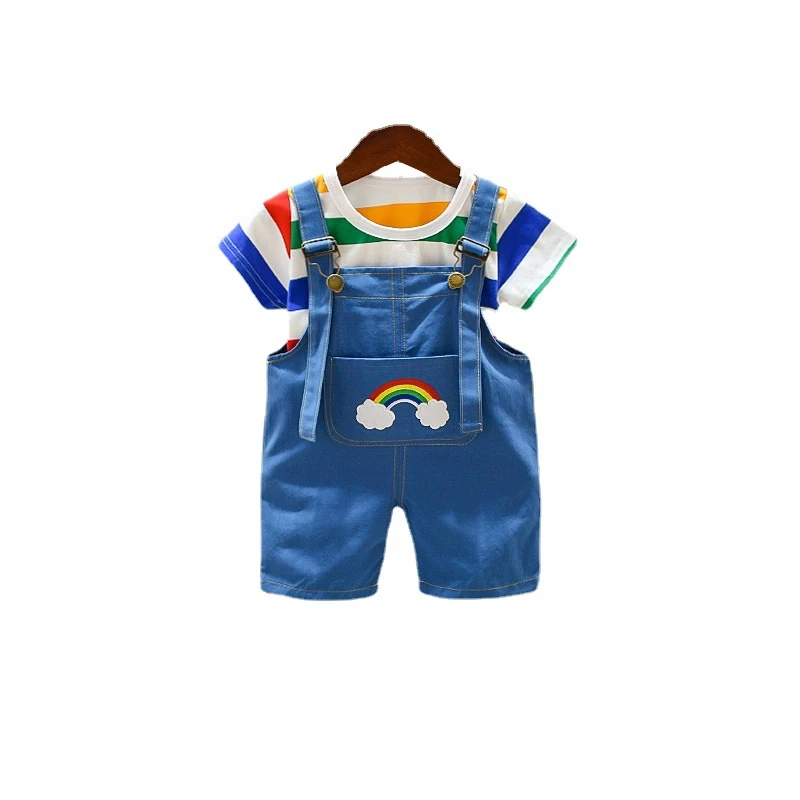 

Летний детский повседневный костюм, футболка для маленьких мальчиков и девочек, 2 шт./комплект, новая модная мультяшная одежда для малышей, детские спортивные костюмы с принтом