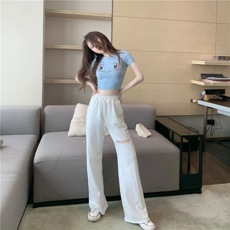 

Women O-neck Short Sleeve Sweet Cartoon Cotton T-shirts Girls Slim Summer Tshirt Tees Crop Tops