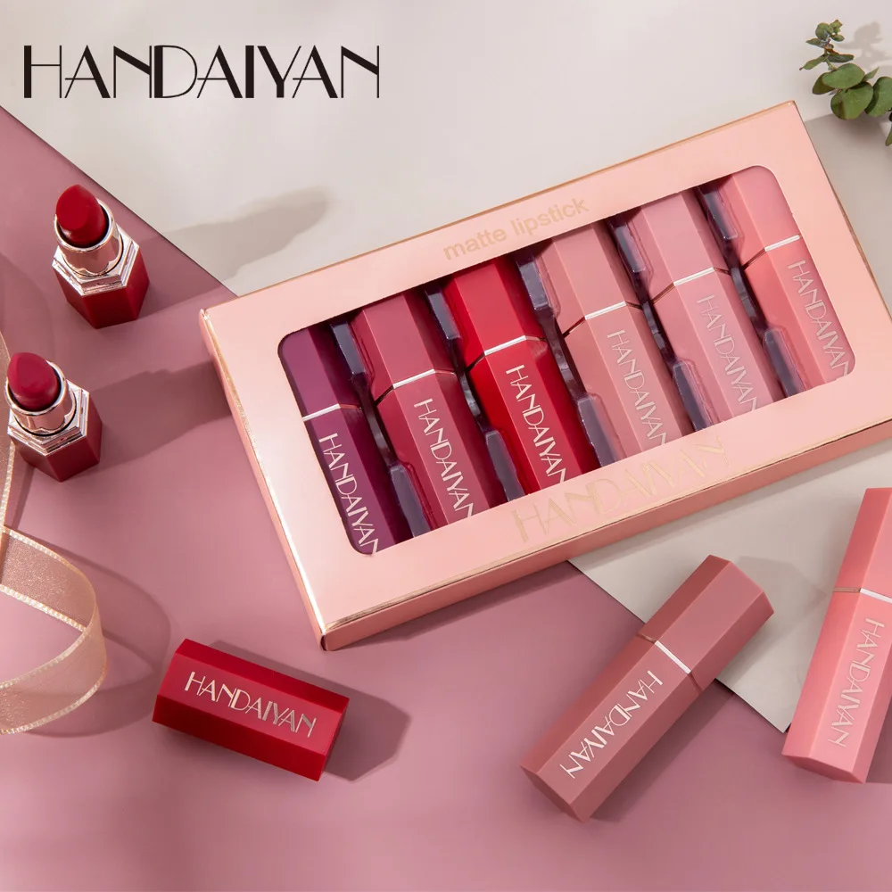 Handaiyan Lipstick 4/6/7/12 Color/Set Liquid Matte Velvet Lip Stick gloss Makeup Nude Lipglosses Waterproof Natural Moisturizer |