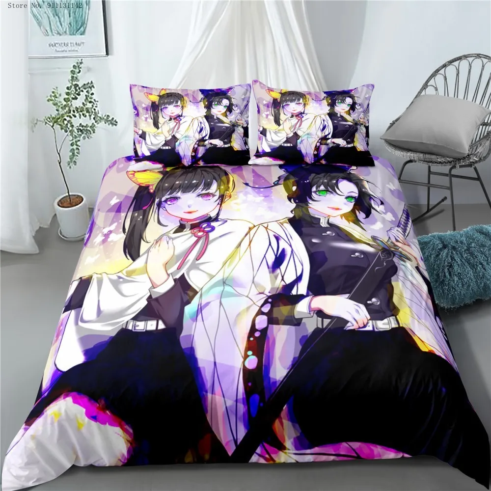 

2/3 stück Dämon Klinge Bettwäsche Set Dämon Slayer Bettbezug 3D Druck Japan Cartoon Anime Bett Quilt Abdeckung Kissenbezug (kein