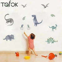 tofok cartoon dinosaur wall stickers for kids room creative school kindergarten wall decorations diy animals wall decals murals