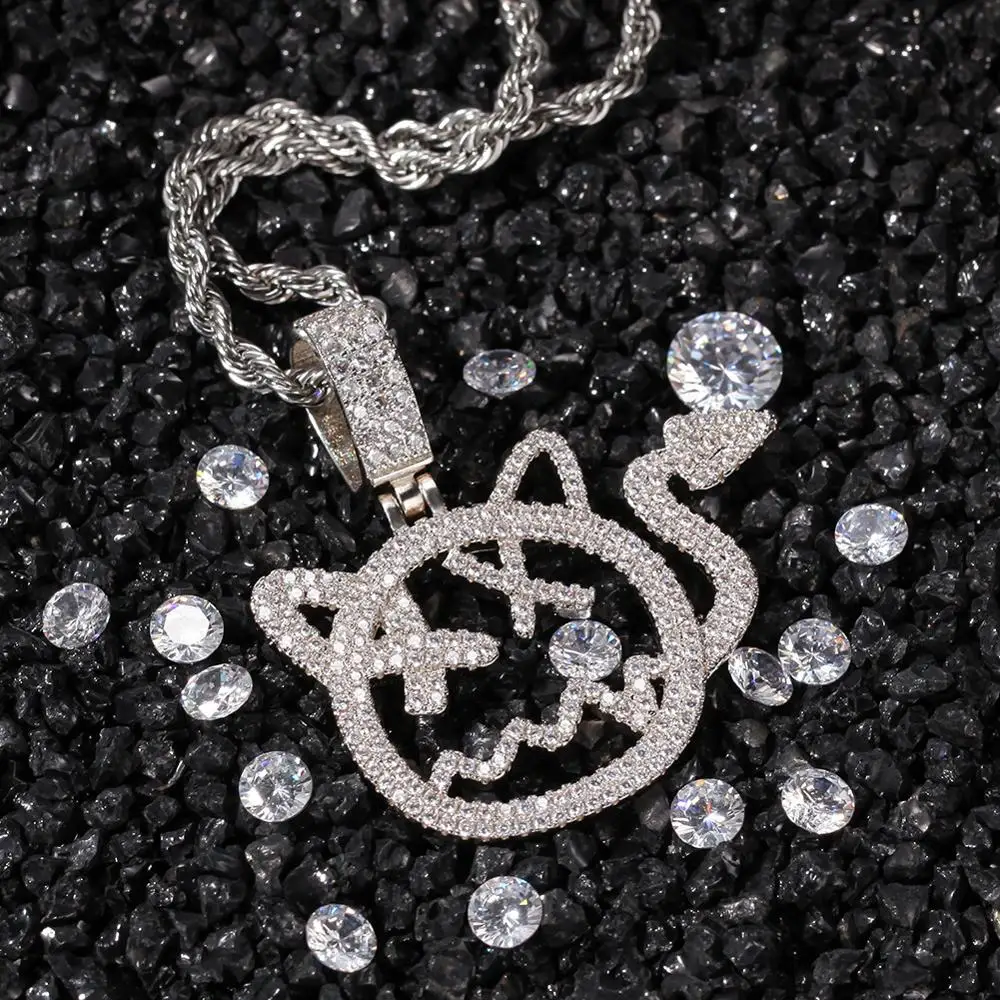 

New ArrivalHip Hop Cartoon Cat Little Devil Necklace Micro Paved Cubic Zirconia Ice Out For Men Women Bling Rapper Jewelry Gifts
