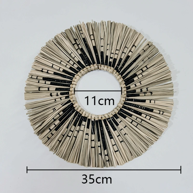 

Wall-Mounted Round Rattan Wall Mirror Natural Straw Wall Sticker Handmade Woven Hanging Makeup Mirrors for Bedroom