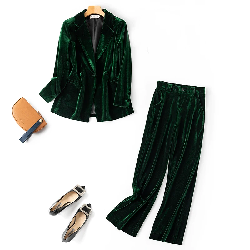 Женский бархатный блейзер KoHuiJoo зеленый элегантный офисный Блейзер большого