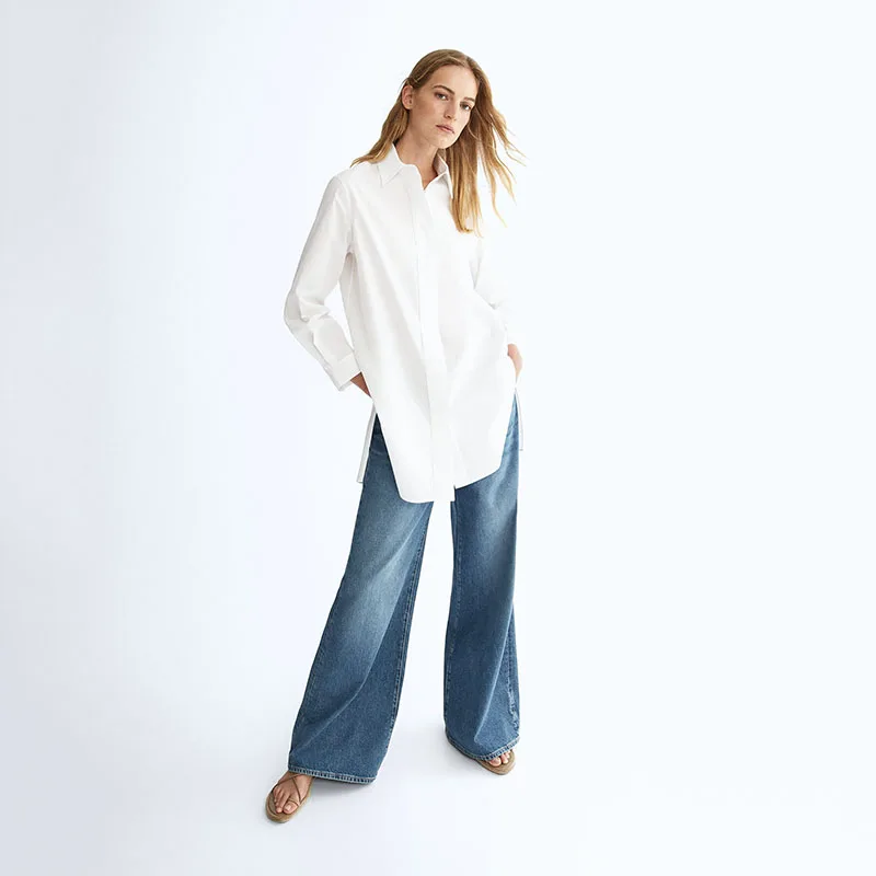 

Uniera 2021 Za women's autumn new style foreign style versatile white button loose cotton poplin women's casual Top Blouse trend