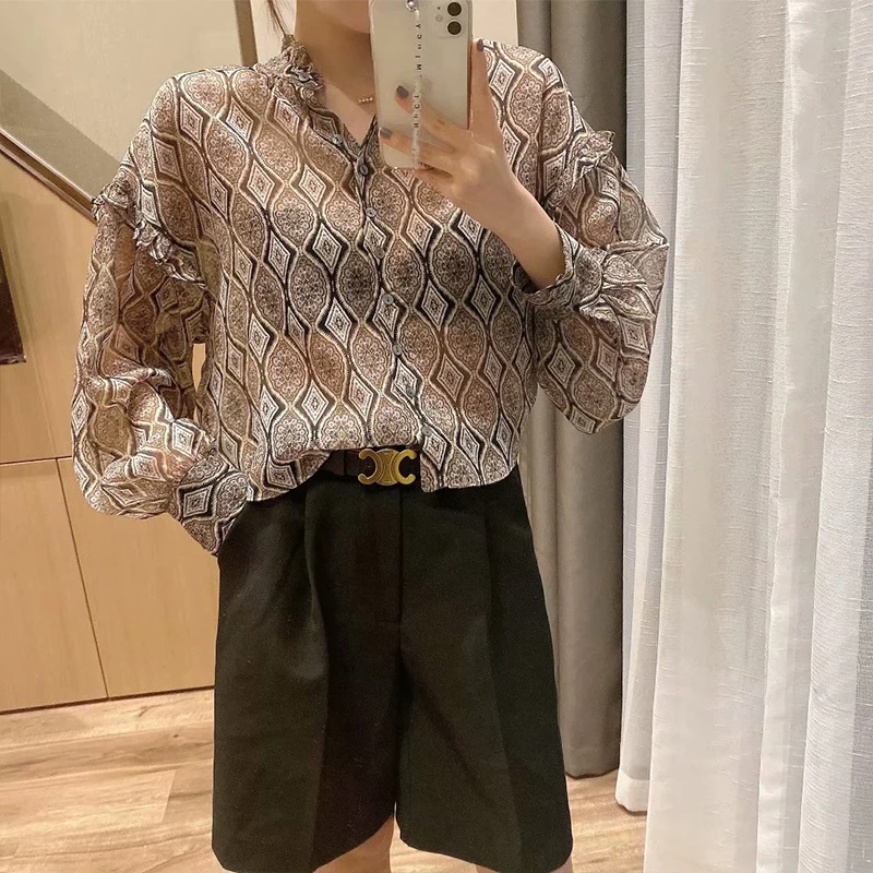 Женская шифоновая блузка ZA Повседневная рубашка с ламинированным украшением