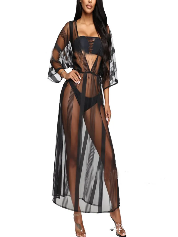 Черное прозрачное шифоновое бикини накидка Пляжное платье купальник женский