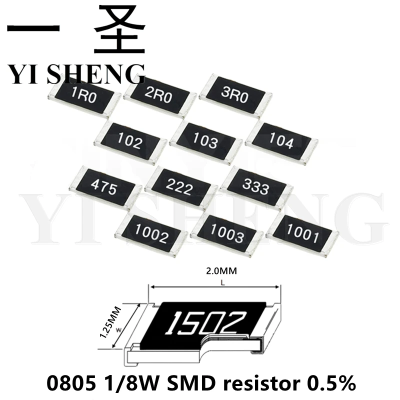 

100 шт. 0805 1/8 Вт SMD резистор 0.5% 10R 22R 30R 100R 180R 200R 330R 390R 470R 510R 560R 620R 680R 1,2 K 2,2 K 22K 3,9 K 5,6 K Ом