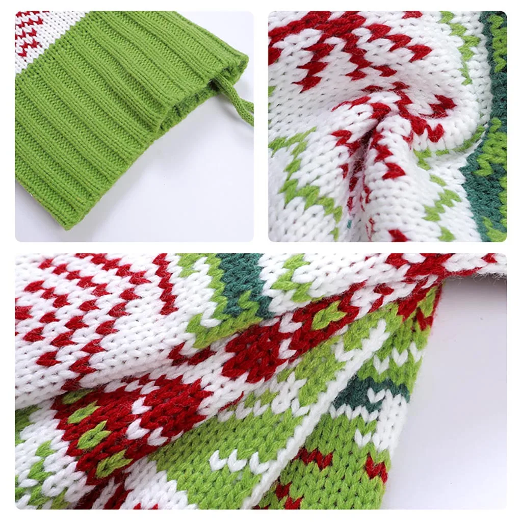 Вязаные рождественские чулки носки с плюшевыми шариками конфеты подарочные