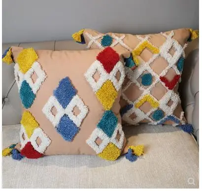 

Наволочка для дивана из хлопка в американском пасторальном стиле, наволочка с кисточками для украшения дома, стеганая наволочка для отеля