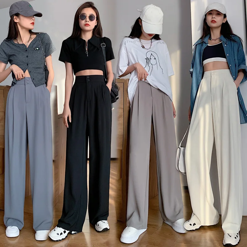 

Solid Lengthen Wide Leg Women's pants High Waist Loose Straight Trousers For Female 2021 Spring Summer Casual Mopping Pant