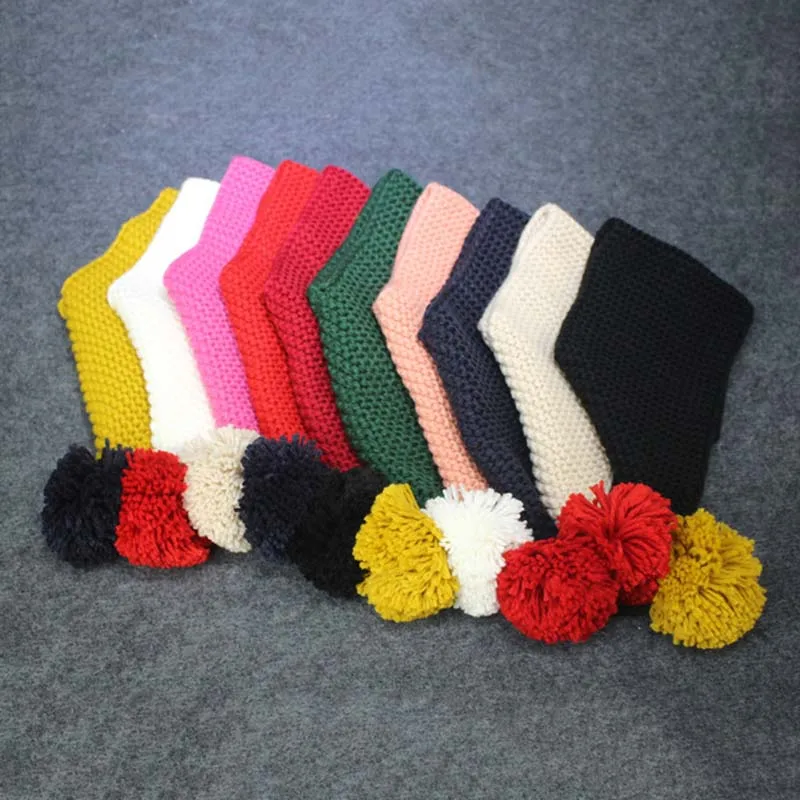 Детский зимний шерстяной шарф с воротником для детей вязаный воротник шариком