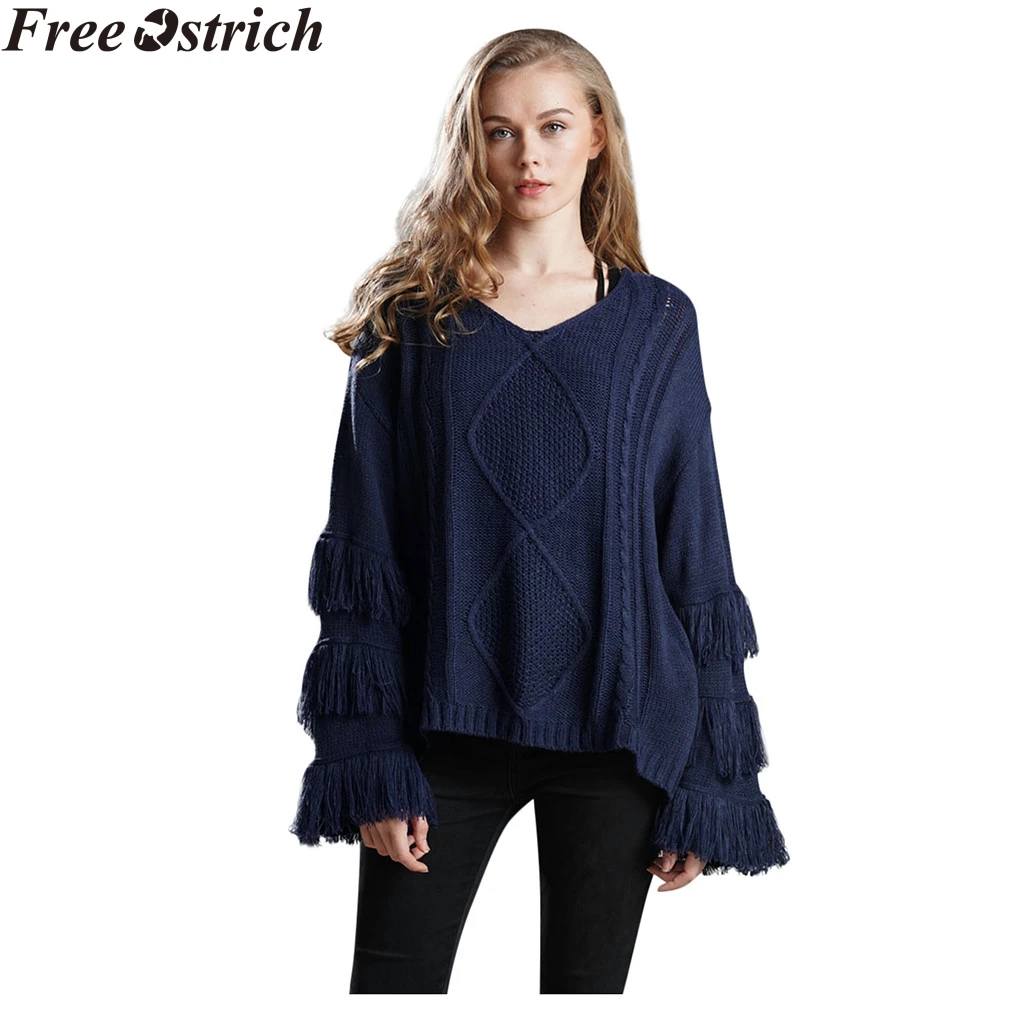 

Loose tassel women sweater solid color fashion long-sleeved knit woven pullover plus size Ladies Tops warm casual O-neck sweater