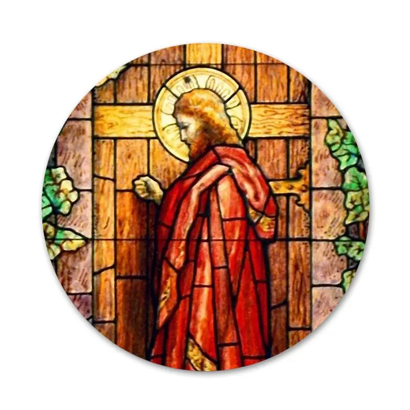 58 мм Ангел церковь Иисус из витражного стекла Значки Металлические для украшения
