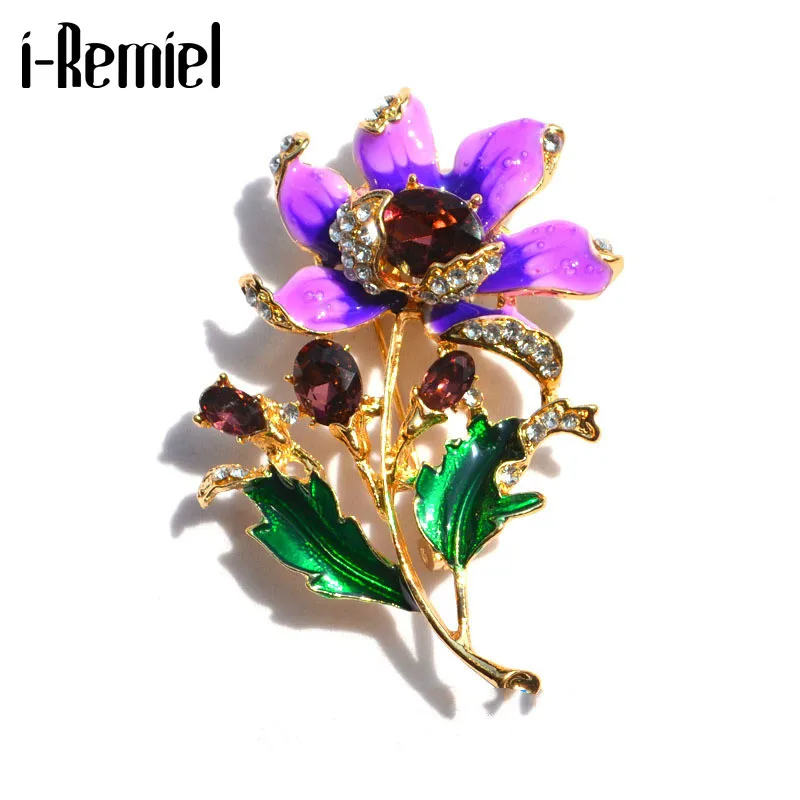 Новый эмалированный цветок лилии брошь с застежкой украшением в виде кристаллов