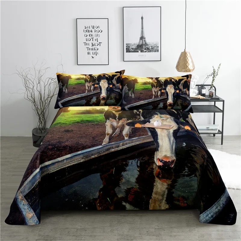 Cow 0.9/1.2/1.5/1.8/2.0m Digital Printing Polyester Bed Flat Sheet With Pillowcase Print Bedding Set | Дом и сад