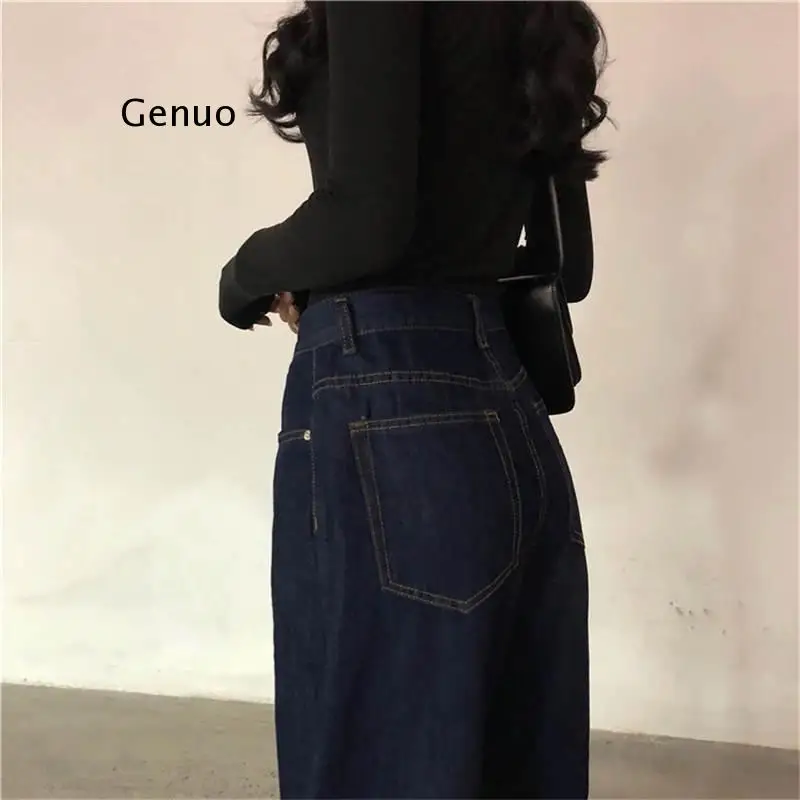 

Korean Spring Autumn New Women Solid Fashion High Waist Loose Casual Soft Wide Leg Jeans Slim Pants High Quality