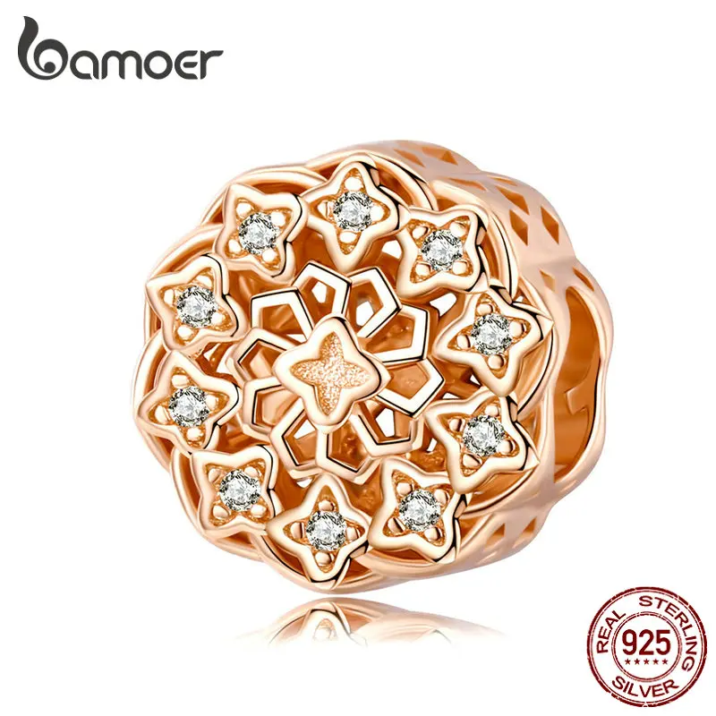 Bamoer, мистический цветок мандалы, круглые металлические бусины для женщин, ювелирное изделие, 925 пробы, серебряный шарм для браслета SCC1279
