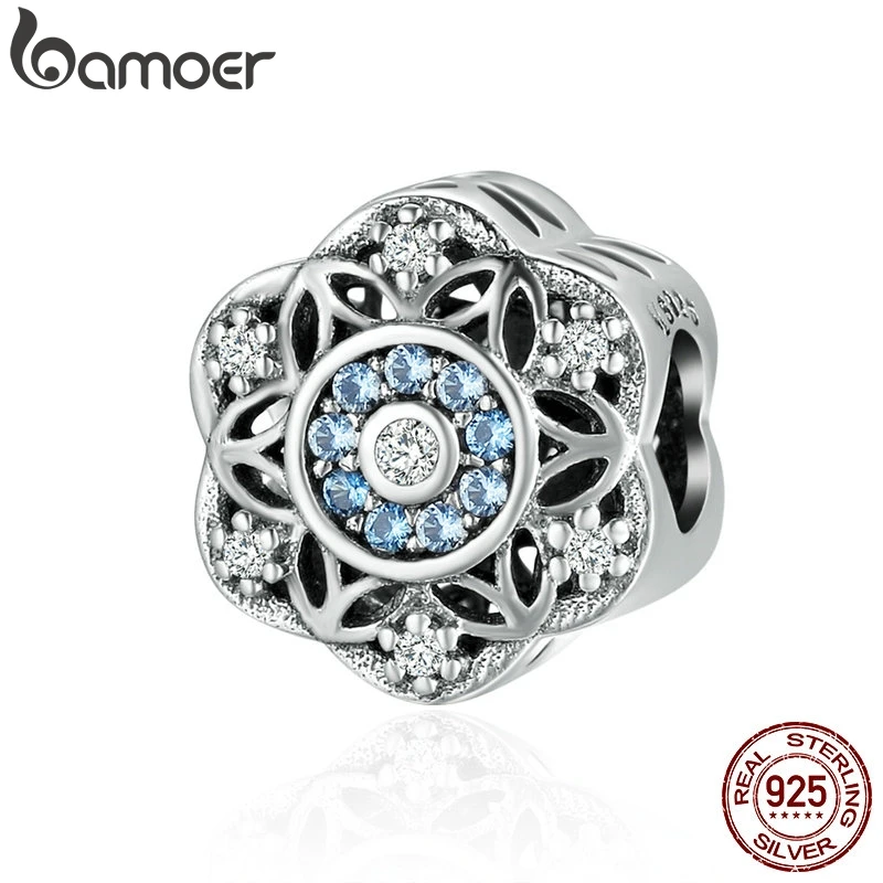 BAMOER High Quality Authentic 925 Sterling Silver Romantic Snowflake, Dazzling CZ Beads fit Charm Bracelet Bangle Jewelry SCC247