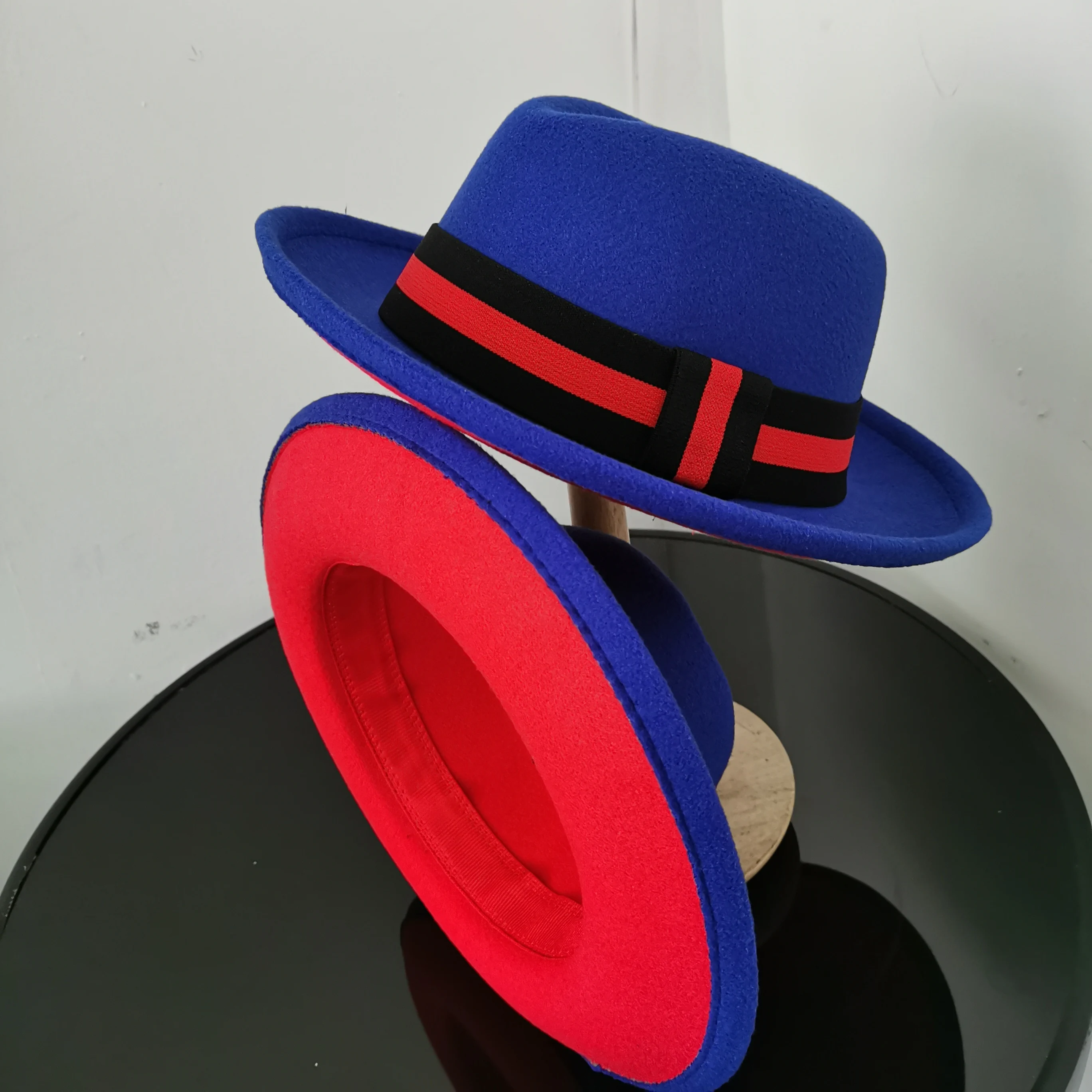 

red men fedora two toned fedoras for men black red bottom felt hat jazz hat bowler hat perfomance hat women and men church hat