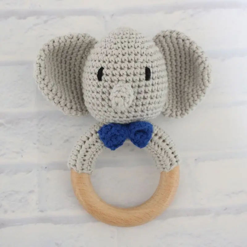 

Baby Wooden Teether Ring DIY Crochet Owl Rattle Soother Teething Molar Play Toy C5AF