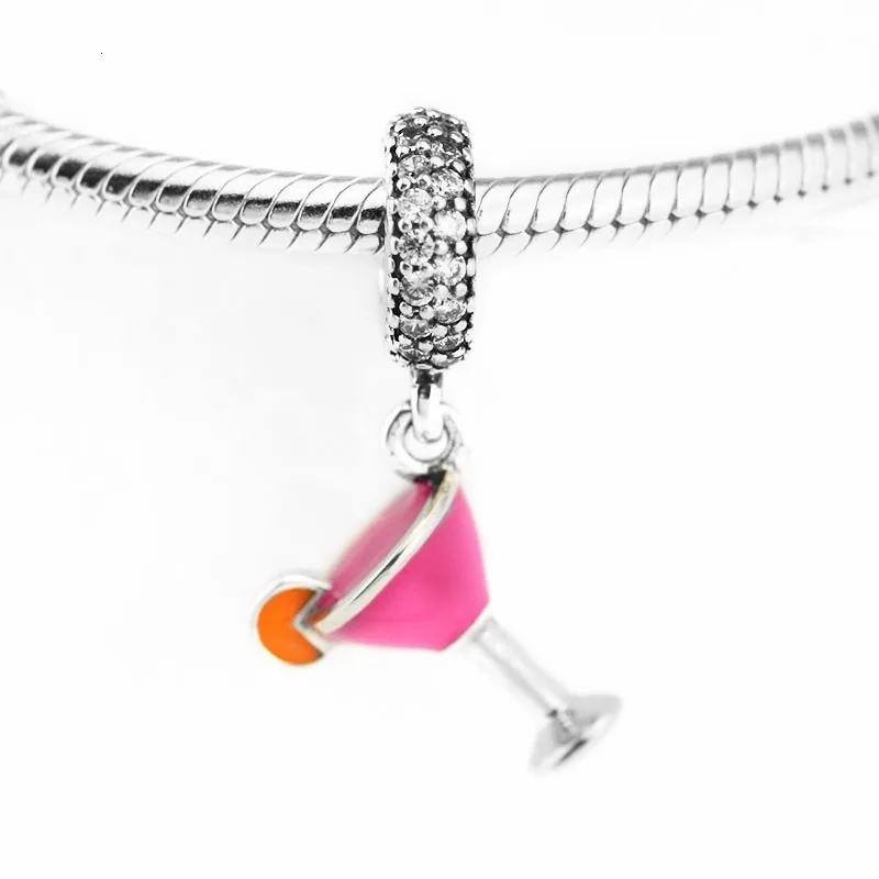 Аутентичные 925 пробы серебряные фруктовые Коктейльные Висячие Подвески с Эмалью