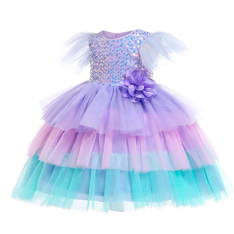 Детское платье принцессы с блестками оборками на рукавах | Детская одежда и обувь