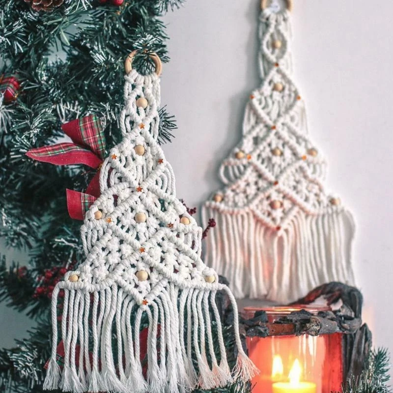 

Hand-Woven Macrame Tapestry Woven Christmas Tree Hanging Pendant Wall Decoration